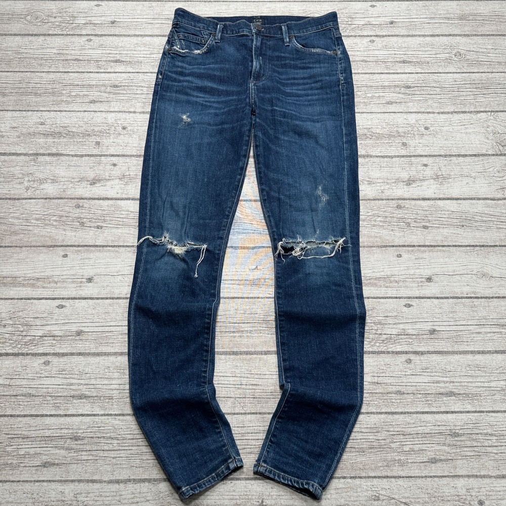 Citizens Of Humanity Jeans Women's 27 Blue Dark Wash Skinny Distressed Ripped